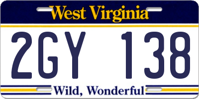 WV license plate 2GY138