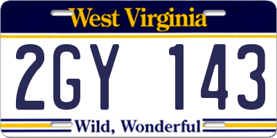 WV license plate 2GY143