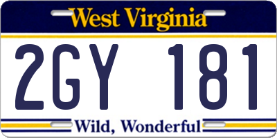 WV license plate 2GY181