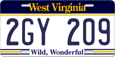 WV license plate 2GY209