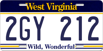 WV license plate 2GY212