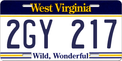 WV license plate 2GY217