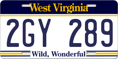 WV license plate 2GY289