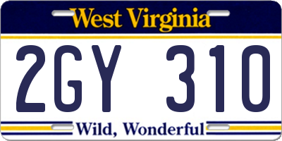 WV license plate 2GY310