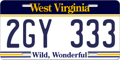 WV license plate 2GY333