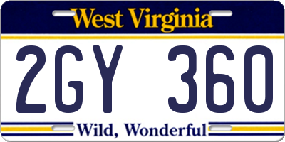WV license plate 2GY360