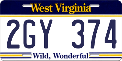 WV license plate 2GY374