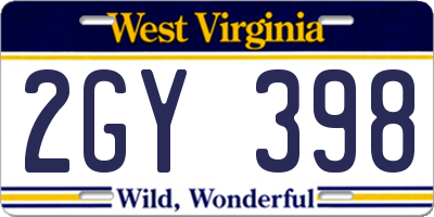WV license plate 2GY398