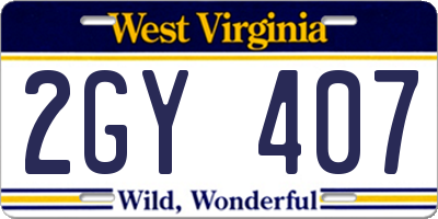 WV license plate 2GY407