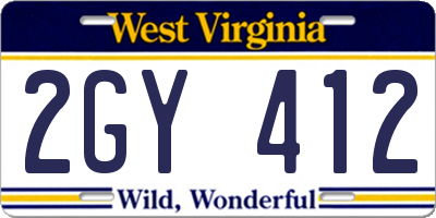 WV license plate 2GY412