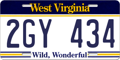WV license plate 2GY434