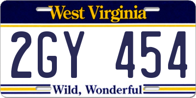 WV license plate 2GY454