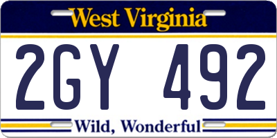 WV license plate 2GY492