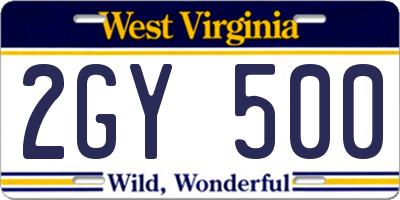 WV license plate 2GY500