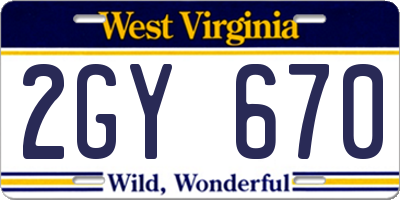 WV license plate 2GY670