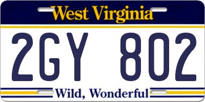 WV license plate 2GY802