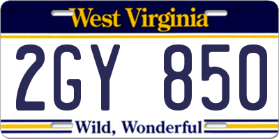 WV license plate 2GY850