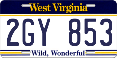 WV license plate 2GY853