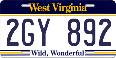 WV license plate 2GY892