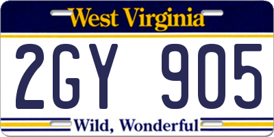 WV license plate 2GY905