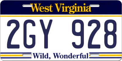 WV license plate 2GY928