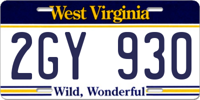 WV license plate 2GY930
