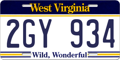 WV license plate 2GY934