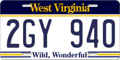 WV license plate 2GY940