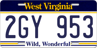 WV license plate 2GY953