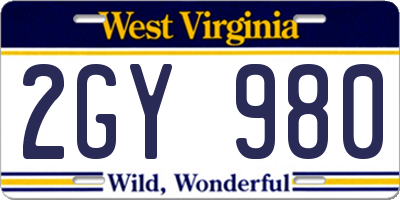 WV license plate 2GY980