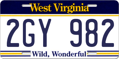 WV license plate 2GY982