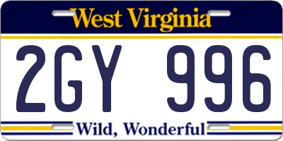 WV license plate 2GY996