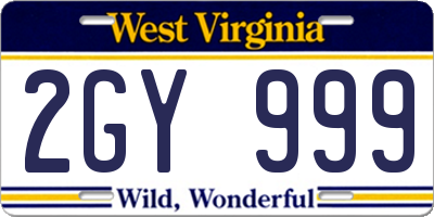 WV license plate 2GY999