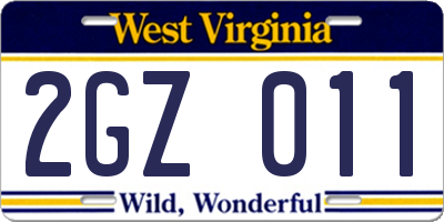 WV license plate 2GZ011