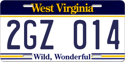 WV license plate 2GZ014