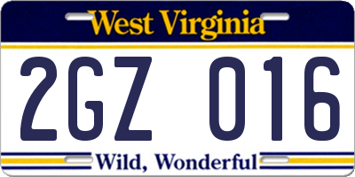 WV license plate 2GZ016