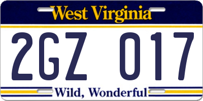 WV license plate 2GZ017