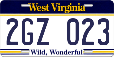 WV license plate 2GZ023