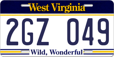 WV license plate 2GZ049