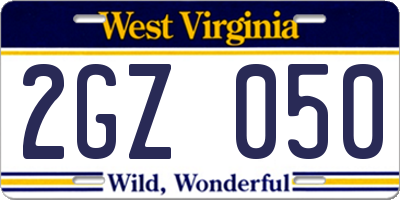 WV license plate 2GZ050