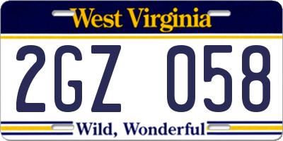 WV license plate 2GZ058