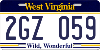 WV license plate 2GZ059
