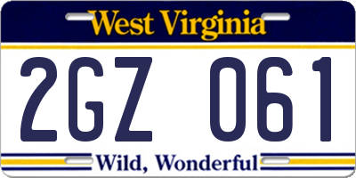 WV license plate 2GZ061