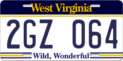 WV license plate 2GZ064