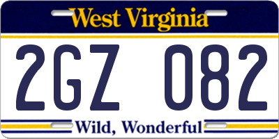 WV license plate 2GZ082