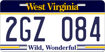 WV license plate 2GZ084