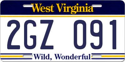 WV license plate 2GZ091