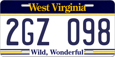 WV license plate 2GZ098