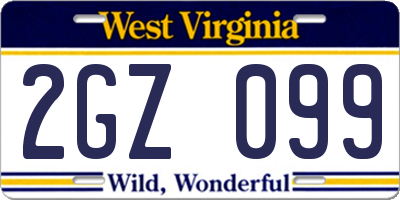 WV license plate 2GZ099
