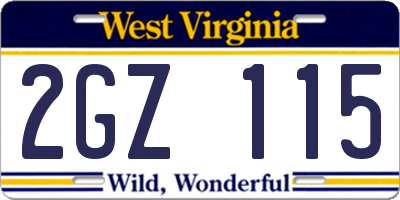 WV license plate 2GZ115